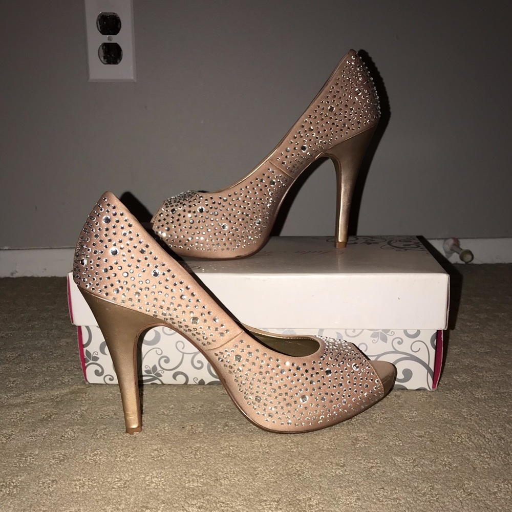 Blush colored peep toe heel